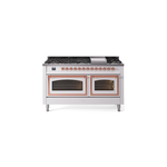 ILVE UN60FNMPWHPLP Nostalgie II Noblesse 60 inch Dual Fuel Range   (9 Sealed Burners + Griddle, Liquid Propane, Triple Glass Door, White, Copper)