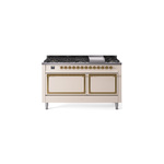 ILVE UN60FQNMPAWGLP Nostalgie II Noblesse 60 inch Dual Fuel Range   (9 Sealed Burners + Griddle, Liquid Propane, Solid Door, Antique White, Brass)