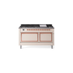 ILVE UN60FQNMPAWPLP Nostalgie II Noblesse 60 inch Dual Fuel Range   (9 Sealed Burners + Griddle, Liquid Propane, Solid Door, Antique White, Copper)