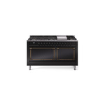 ILVE UN60FQNMPBKB Nostalgie II Noblesse 60 inch Dual Fuel Range   (9 Sealed Burners + Griddle, Natural Gas, Solid Door, Glossy Black, Burnished)