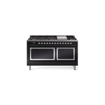 ILVE UN60FQNMPBKCLP Nostalgie II Noblesse 60 inch Dual Fuel Range   (9 Sealed Burners + Griddle, Liquid Propane, Solid Door, Glossy Black, Chrome)