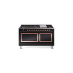 ILVE UN60FQNMPBKPLP Nostalgie II Noblesse 60 inch Dual Fuel Range   (9 Sealed Burners + Griddle, Liquid Propane, Solid Door, Glossy Black, Copper)