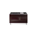 ILVE UN60FQNMPBUBLP Nostalgie II Noblesse 60 inch Dual Fuel Range   (9 Sealed Burners + Griddle, Liquid Propane, Solid Door, Burgundy, Burnished)