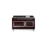 ILVE UN60FQNMPBUCLP Nostalgie II Noblesse 60 inch Dual Fuel Range   (9 Sealed Burners + Griddle, Liquid Propane, Solid Door, Burgundy, Chrome)