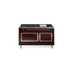 ILVE UN60FQNMPBUPLP Nostalgie II Noblesse 60 inch Dual Fuel Range   (9 Sealed Burners + Griddle, Liquid Propane, Solid Door, Burgundy, Copper)