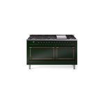 ILVE UN60FQNMPEGBLP Nostalgie II Noblesse 60 inch Dual Fuel Range   (9 Sealed Burners + Griddle, Liquid Propane, Solid Door, Emerald Green, Burnished)