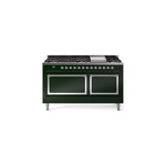 ILVE UN60FQNMPEGCLP Nostalgie II Noblesse 60 inch Dual Fuel Range   (9 Sealed Burners + Griddle, Liquid Propane, Solid Door, Emerald Green, Chrome)