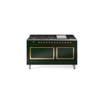 ILVE UN60FQNMPEGGLP Nostalgie II Noblesse 60 inch Dual Fuel Range   (9 Sealed Burners + Griddle, Liquid Propane, Solid Door, Emerald Green, Brass)