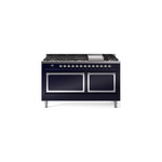 ILVE UN60FQNMPMBCLP Nostalgie II Noblesse 60 inch Dual Fuel Range   (9 Sealed Burners + Griddle, Liquid Propane, Solid Door, Midnight Blue, Chrome)