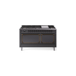 ILVE UN60FQNMPMGBLP Nostalgie II Noblesse 60 inch Dual Fuel Range   (9 Sealed Burners + Griddle, Liquid Propane, Solid Door, Graphite Matte, Burnished)