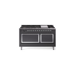 ILVE UN60FQNMPMGC Nostalgie II Noblesse 60 inch Dual Fuel Range   (9 Sealed Burners + Griddle, Natural Gas, Solid Door, Graphite Matte, Chrome)