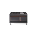 ILVE UN60FQNMPMGPLP Nostalgie II Noblesse 60 inch Dual Fuel Range   (9 Sealed Burners + Griddle, Liquid Propane, Solid Door, Graphite Matte, Copper)