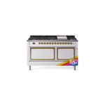 ILVE UN60FQNMPRAGLP Nostalgie II Noblesse 60" Dual Fuel Range      (9 Sealed Burners + Griddle, Liquid Propane, Solid Door, RAL, Brass)