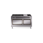 ILVE UN60FQNMPSSBLP Nostalgie II Noblesse 60 inch Dual Fuel Range   (9 Sealed Burners + Griddle, Liquid Propane, Solid Door, Stainless Steel, Burnished)