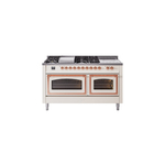 ILVE UN60FSNMPAWPLP Nostalgie II Noblesse 60 inch Dual Fuel Range   (7 Sealed Burners + Griddle + French Top, Liquid Propane, Triple Glass Door, Antique White, Copper)