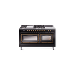 ILVE UN60FSNMPBKBLP Nostalgie II Noblesse 60 inch Dual Fuel Range   (7 Sealed Burners + Griddle + French Top, Liquid Propane, Triple Glass Door, Glossy Black, Burnished)