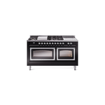 ILVE UN60FSNMPBKCLP Nostalgie II Noblesse 60 inch Dual Fuel Range   (7 Sealed Burners + Griddle + French Top, Liquid Propane, Triple Glass Door, Glossy Black, Chrome)