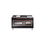 ILVE UN60FSNMPBKPLP Nostalgie II Noblesse 60 inch Dual Fuel Range   (7 Sealed Burners + Griddle + French Top, Liquid Propane, Triple Glass Door, Glossy Black, Copper)