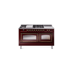 ILVE UN60FSNMPBUBLP Nostalgie II Noblesse 60 inch Dual Fuel Range   (7 Sealed Burners + Griddle + French Top, Liquid Propane, Triple Glass Door, Burgundy, Burnished)