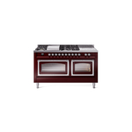 ILVE UN60FSNMPBUCLP Nostalgie II Noblesse 60 inch Dual Fuel Range   (7 Sealed Burners + Griddle + French Top, Liquid Propane, Triple Glass Door, Burgundy, Chrome)