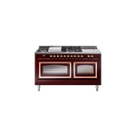 ILVE UN60FSNMPBUPLP Nostalgie II Noblesse 60 inch Dual Fuel Range   (7 Sealed Burners + Griddle + French Top, Liquid Propane, Triple Glass Door, Burgundy, Copper)