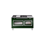 ILVE UN60FSNMPEGCLP Nostalgie II Noblesse 60 inch Dual Fuel Range   (7 Sealed Burners + Griddle + French Top, Liquid Propane, Triple Glass Door, Emerald Green, Chrome)