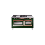 ILVE UN60FSNMPEGPLP Nostalgie II Noblesse 60 inch Dual Fuel Range   (7 Sealed Burners + Griddle + French Top, Liquid Propane, Triple Glass Door, Emerald Green, Copper)