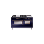 ILVE UN60FSNMPMBBLP Nostalgie II Noblesse 60 inch Dual Fuel Range   (7 Sealed Burners + Griddle + French Top, Liquid Propane, Triple Glass Door, Midnight Blue, Burnished)