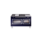 ILVE UN60FSNMPMBCLP Nostalgie II Noblesse 60 inch Dual Fuel Range   (7 Sealed Burners + Griddle + French Top, Liquid Propane, Triple Glass Door, Midnight Blue, Chrome)