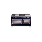 ILVE UN60FSNMPMBPLP Nostalgie II Noblesse 60" Dual Fuel Range      (7 Sealed Burners + Griddle + French Top, Liquid Propane, Triple Glass Door, Midnight Blue, Copper)