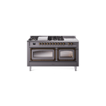 ILVE UN60FSNMPMGBLP Nostalgie II Noblesse 60" Dual Fuel Range      (7 Sealed Burners + Griddle + French Top, Liquid Propane, Triple Glass Door, Graphite Matte, Burnished)