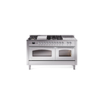 ILVE UN60FSNMPSSCLP Nostalgie II Noblesse 60" Dual Fuel Range      (7 Sealed Burners + Griddle + French Top, Liquid Propane, Triple Glass Door, Stainless Steel, Chrome)