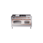 ILVE UN60FSNMPSSPLP Nostalgie II Noblesse 60" Dual Fuel Range      (7 Sealed Burners + Griddle + French Top, Liquid Propane, Triple Glass Door, Stainless Steel, Copper)