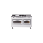 ILVE UN60FSNMPWHCLP Nostalgie II Noblesse 60" Dual Fuel Range      (7 Sealed Burners + Griddle + French Top, Liquid Propane, Triple Glass Door, White, Chrome)