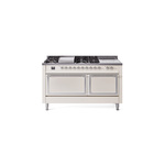 ILVE UN60FSQNMPAWC Nostalgie II Noblesse 60" Dual Fuel Range      (7 Sealed Burners + Griddle + French Top, Natural Gas, Solid Door, Antique White, Chrome)