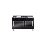 ILVE UN60FSQNMPBKCLP Nostalgie II Noblesse 60" Dual Fuel Range      (7 Sealed Burners + Griddle + French Top, Liquid Propane, Solid Door, Glossy Black, Chrome)