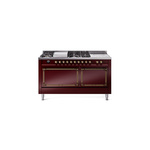 ILVE UN60FSQNMPBUBLP Nostalgie II Noblesse 60 inch Dual Fuel Range   (7 Sealed Burners + Griddle + French Top, Liquid Propane, Solid Door, Burgundy, Burnished)