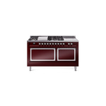 ILVE UN60FSQNMPBUCLP Nostalgie II Noblesse 60" Dual Fuel Range      (7 Sealed Burners + Griddle + French Top, Liquid Propane, Solid Door, Burgundy, Chrome)