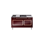 ILVE UN60FSQNMPBUPLP Nostalgie II Noblesse 60" Dual Fuel Range      (7 Sealed Burners + Griddle + French Top, Liquid Propane, Solid Door, Burgundy, Copper)