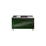 ILVE UN60FSQNMPEGB Nostalgie II Noblesse 60" Dual Fuel Range      (7 Sealed Burners + Griddle + French Top, Natural Gas, Solid Door, Emerald Green, Burnished)