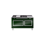 ILVE UN60FSQNMPEGCLP Nostalgie II Noblesse 60" Dual Fuel Range      (7 Sealed Burners + Griddle + French Top, Liquid Propane, Solid Door, Emerald Green, Chrome)