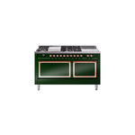 ILVE UN60FSQNMPEGPLP Nostalgie II Noblesse 60" Dual Fuel Range      (7 Sealed Burners + Griddle + French Top, Liquid Propane, Solid Door, Emerald Green, Copper)