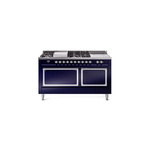 ILVE UN60FSQNMPMBCLP Nostalgie II Noblesse 60" Dual Fuel Range      (7 Sealed Burners + Griddle + French Top, Liquid Propane, Solid Door, Midnight Blue, Chrome)