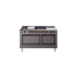 ILVE UN60FSQNMPMGBLP Nostalgie II Noblesse 60" Dual Fuel Range      (7 Sealed Burners + Griddle + French Top, Liquid Propane, Solid Door, Graphite Matte, Burnished)