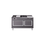 ILVE UN60FSQNMPMGCLP Nostalgie II Noblesse 60" Dual Fuel Range      (7 Sealed Burners + Griddle + French Top, Liquid Propane, Solid Door, Graphite Matte, Chrome)