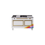 ILVE UN60FSQNMPRAGLP Nostalgie II Noblesse 60 inch Dual Fuel Range   (7 Sealed Burners + Griddle + French Top, Liquid Propane, Solid Door, RAL, Brass)