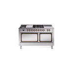 ILVE UN60FSQNMPSSBLP Nostalgie II Noblesse 60" Dual Fuel Range      (7 Sealed Burners + Griddle + French Top, Liquid Propane, Solid Door, Stainless Steel, Burnished)