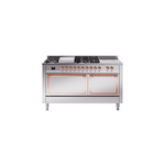 ILVE UN60FSQNMPSSPLP Nostalgie II Noblesse 60" Dual Fuel Range      (7 Sealed Burners + Griddle + French Top, Liquid Propane, Solid Door, Stainless Steel, Copper)