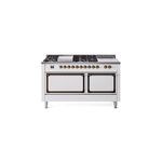 ILVE UN60FSQNMPWHBLP Nostalgie II Noblesse 60" Dual Fuel Range      (7 Sealed Burners + Griddle + French Top, Liquid Propane, Solid Door, White, Burnished)