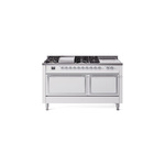 ILVE UN60FSQNMPWHCLP Nostalgie II Noblesse 60" Dual Fuel Range      (7 Sealed Burners + Griddle + French Top, Liquid Propane, Solid Door, White, Chrome)